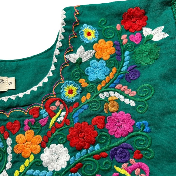 YZXDORWJ Mexican Embroidered Lace Traditional Colorful Blouse Tricolor Top NWT - Picture 3 of 10